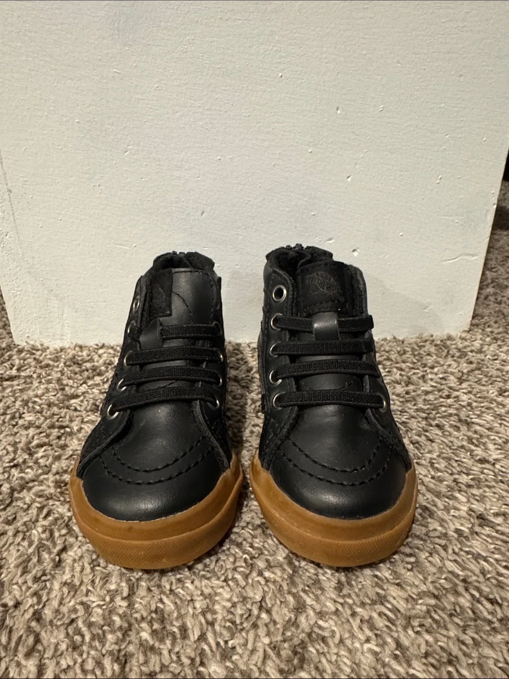 Toddler Black Leather Vans Sneakers Size 5.5